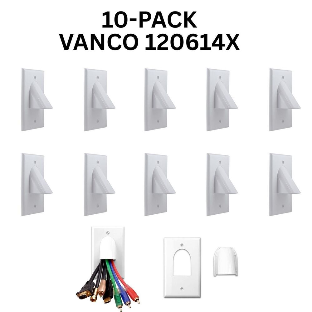 Vanco 120614X Two-Piece Bulk Cable Wall Plates 10-Pack White New Sealed